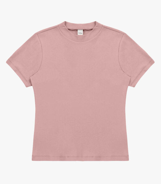 Blusa Feminina Básica Em Ribana Com Gola Rovitex Rosa