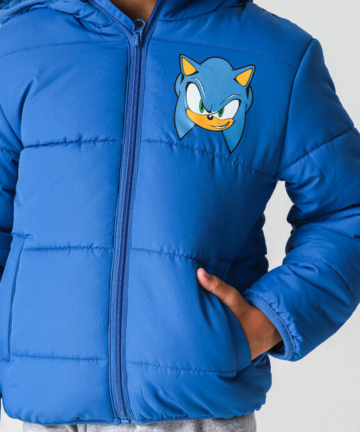 Jaqueta Infantil Puffer Capuz Sonic Tam 4 a 10 Azul