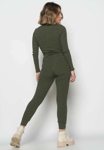 Conjunto  Comfy Com Blusa Manga Longa e Jogger Canelada Verde Salvatore Fashion
