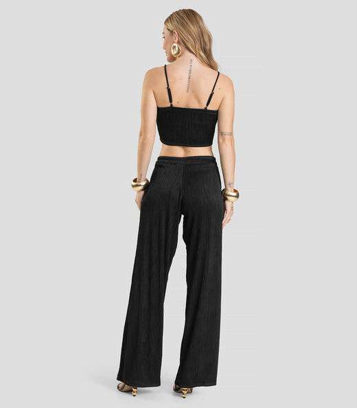 Top Cropped Feminino De Alça Texturizada Dianna Preto