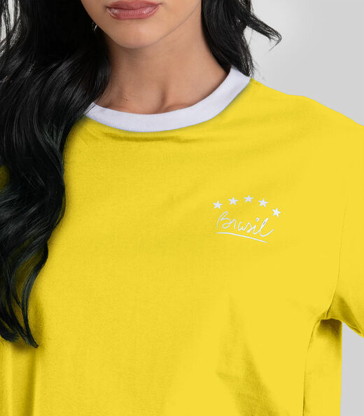 Camiseta Feminina em Meia Malha Brasil Dianna Amarelo