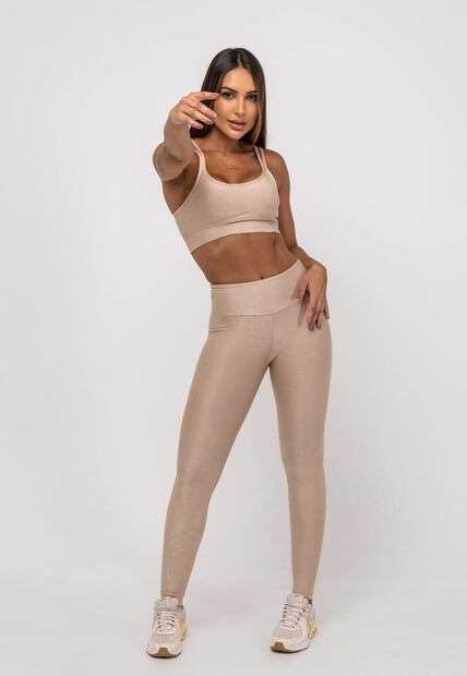 Image_Calça Legging Suplex Canelada Brilho Básica Bege Salvatore Fashion