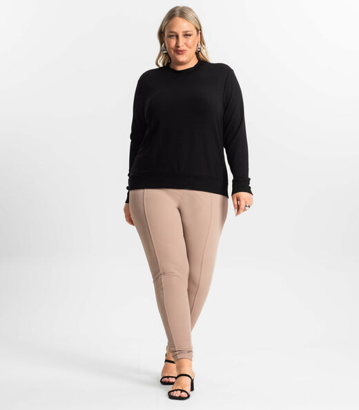 Blusão Feminino Plus Size Manga Longa Secret Glam Preto