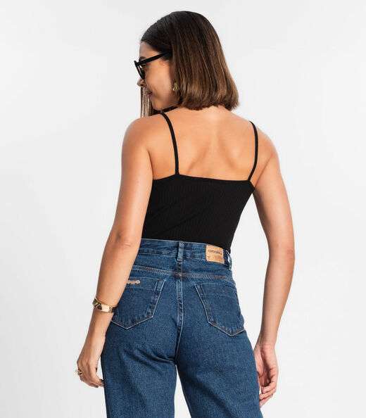 Blusa De Alça Feminina Ribana Canelada Rovitex Preto