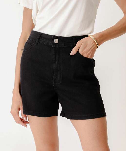 Short Jeans Feminino Bolso Cintura Alta 