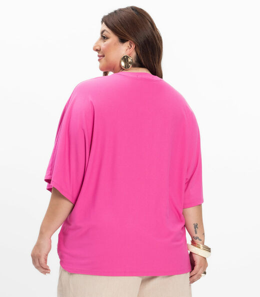 Camisa Manga Curta Feminina Plus Size Secret Glam Rosa