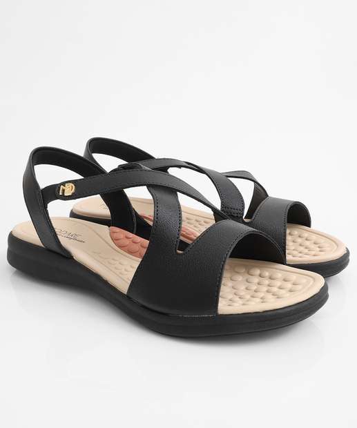 Sandália Feminina Rasteira Tiras Modare Preto