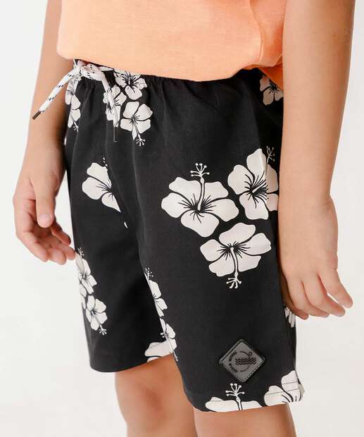 Bermudas Infantil Estampa Folhas Marisa Tam 4 a 10 Preto