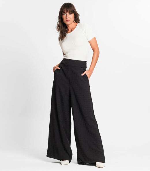 Calça Pantalona Feminina Xadrez Endless Preto