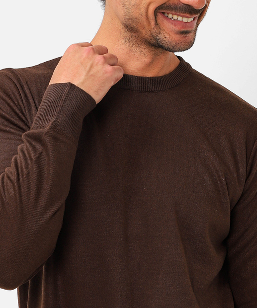 Suéter Masculino Tricô Básico Marrom