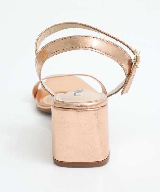 Sandália Feminina Salto Grosso Metalizada Moleca Rosê