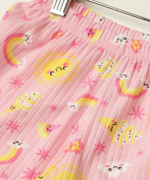 Short Canelado Estampado Tam 1 a 3