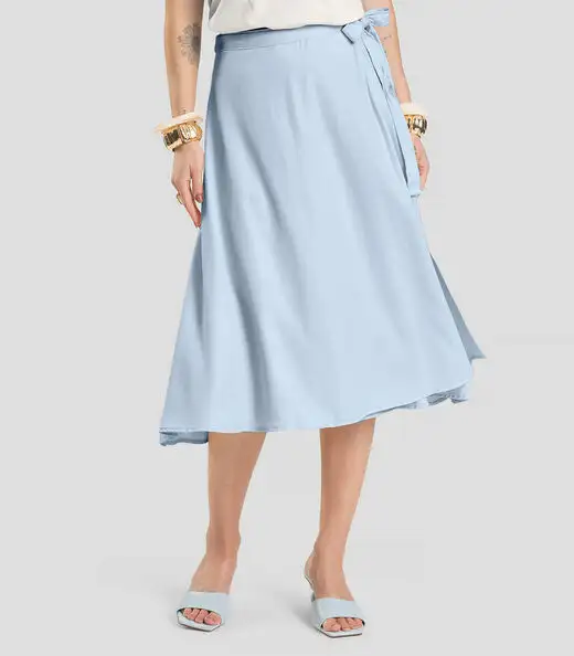 Saia Feminina Midi Envelope Dianna Azul