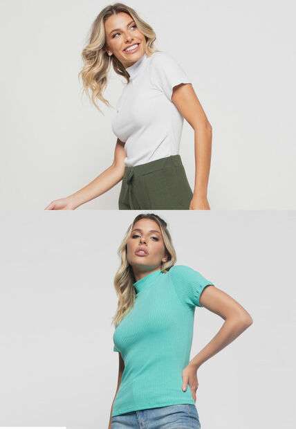 Image_Kit 2 Blusas  Gola Alta Comfy Malha Canelada Verde e Branca