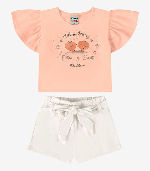 Conjunto Verão Menina Com Strass Rovi Kids Rosa