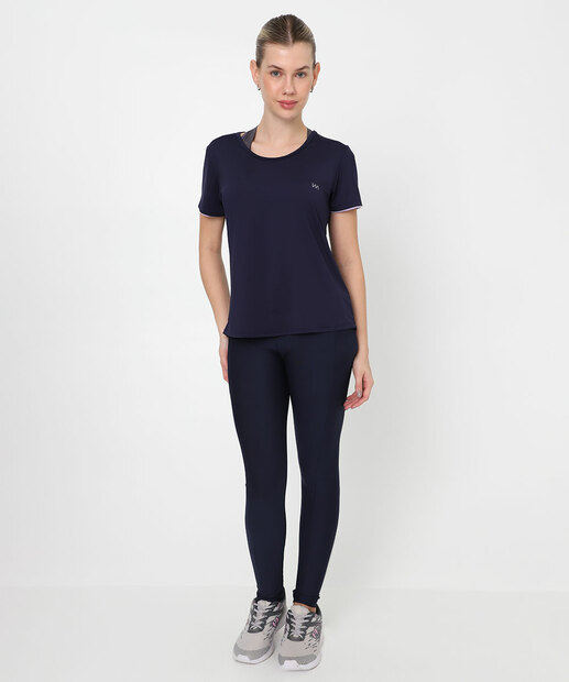 Blusa Feminina Fitness Recorte Manga Curta Marisa Azul