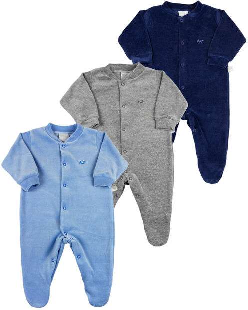 Image_Macacão Bebê Plush Kit 3 Peças Básicas Pijama Bebê Menino - Azul