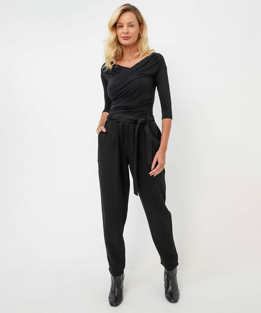 Blusa Feminina Franzida Manga 3/4 Marisa Preto