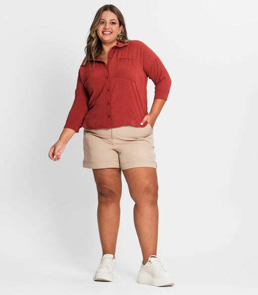 Camisa Manga 7/8 Air Flow Pesado Secret Glam Marrom