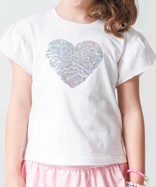 Blusa Infantil Babado Paetê Brinde Marisa Tam 4 a 10 Off White 