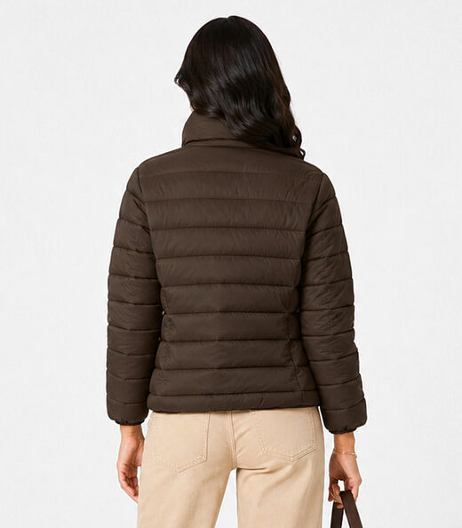 Jaqueta Puffer Feminina Peluciada Sea Surf Marrom