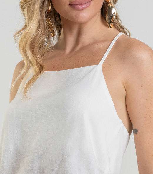 Regata Feminina em Tecido Linho Dianna Bege