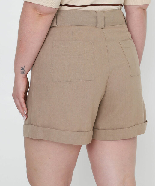 Bermuda Plus Size Feminina Sarja Cinto Marisa Bege