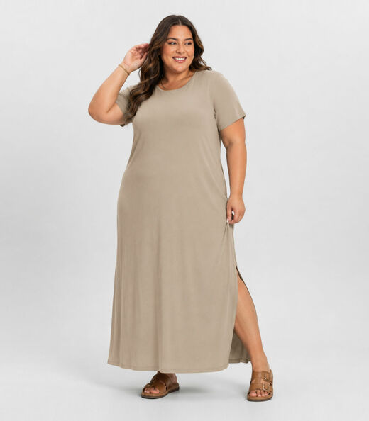 Vestido Feminino Midi Plus Size Infinita Cor Bege