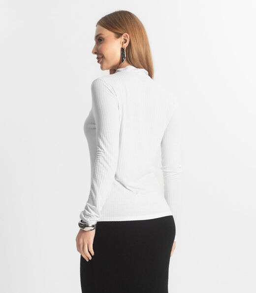 Blusa Manga Longa Feminina Canelada Select Branco