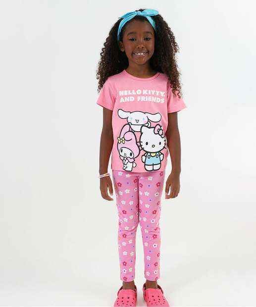 Camiseta Infantil Hello Kitty E Amigos Tam 4 a 10 Rosa