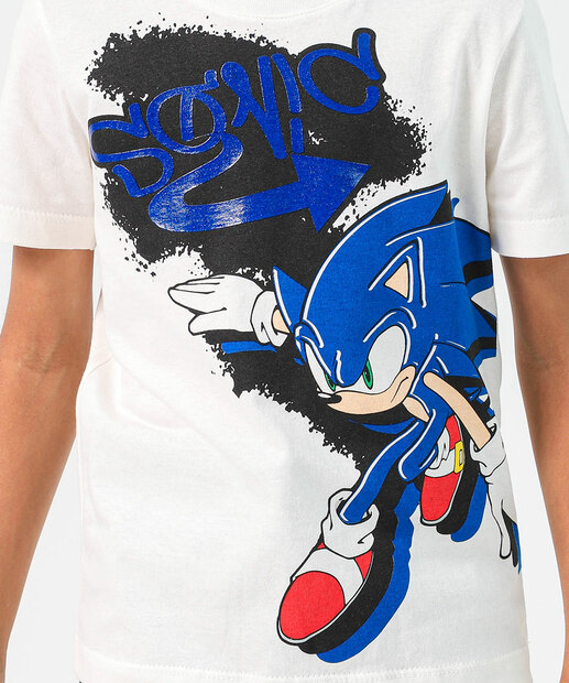 Camiseta Infantil Estampa Sonic Tam 4 a 10 Off White