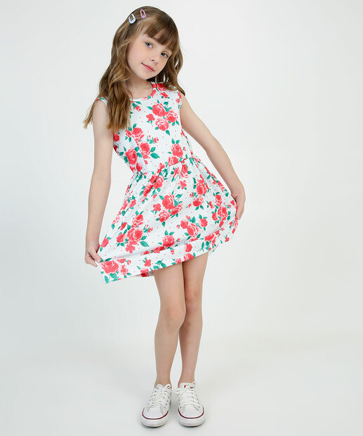 Vestido Infantil Sem Manga Estampa Floral Marisa Tam 4 a 10