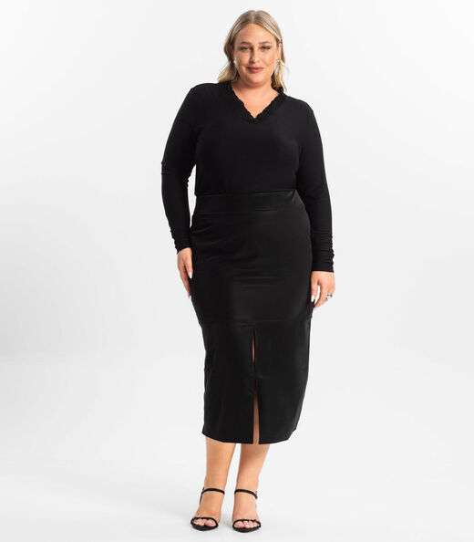 Blusa Plus Size Manga Longa Feminina Secret Glam Preto