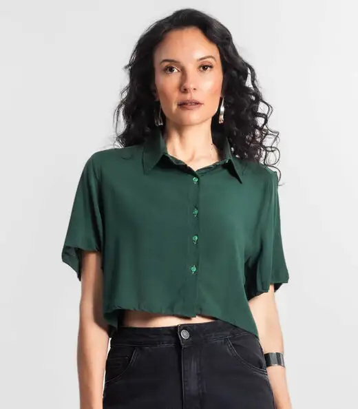 Camisa Cropped Feminina Básica Select Verde