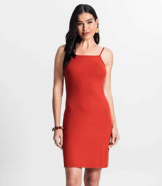 Vestido Canelado De Alça Select Laranja