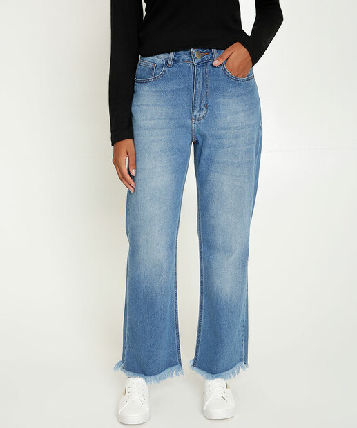 Calça Jeans Reta Feminina Barra Desfiada Marisa