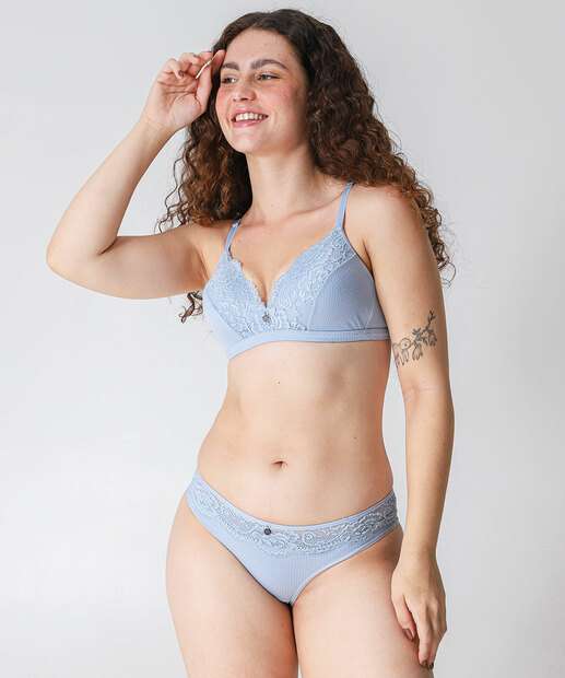 Sutiã Triângulo Textura Recorte Renda Marisa Azul