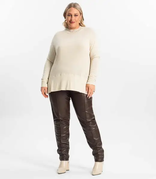 Blusão Feminino Plus Size Secret Glam Bege