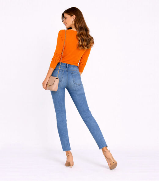 Suéter Feminino Gola V em Tricot Rovitex Laranja