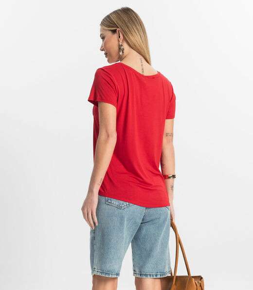 Blusa Feminina Viscotorcion Com Bolso Rovitex Vermelho