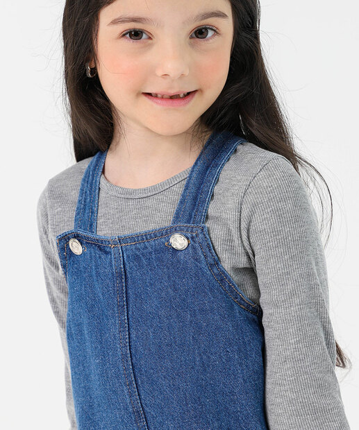 Vestido Jardineira Jeans Infantil Marisa Tam a 1 a 3 
