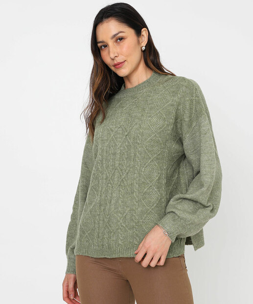 Image_Suéter Feminino Tricô Trançado Marisa Verde