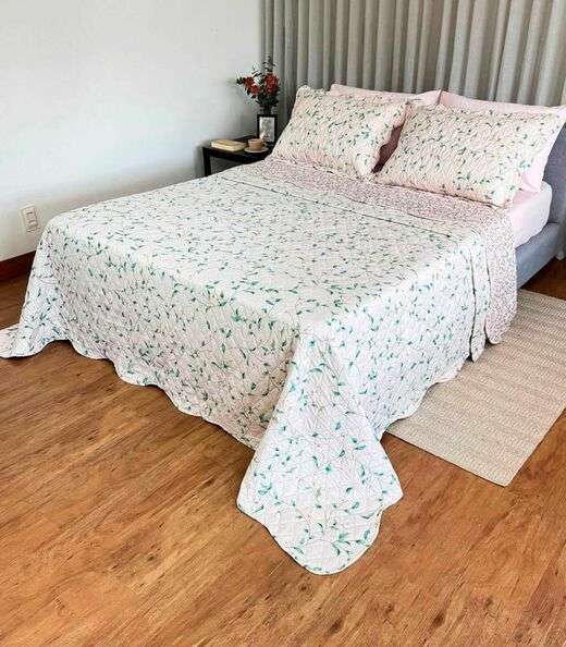 Cobreleito Casal Estampado Dupla Face Lepper Bege