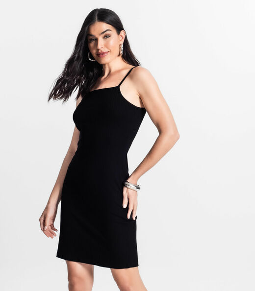Vestido Canelado De Alça Select Preto