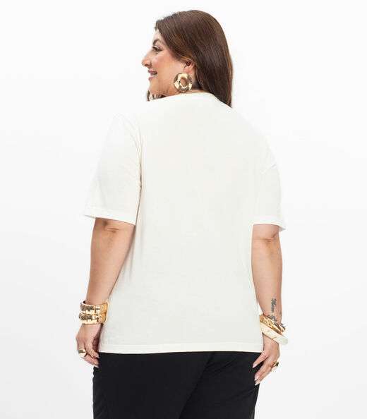 Blusa Manga Curta Feminina Plus Size Secret Glam Bege