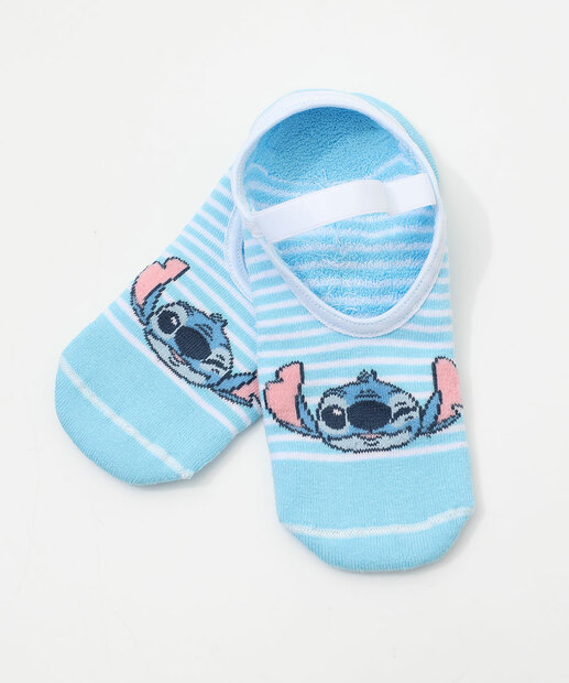 Meia Sapatilha Feminina Antiderrapante Stitch Disney Azul