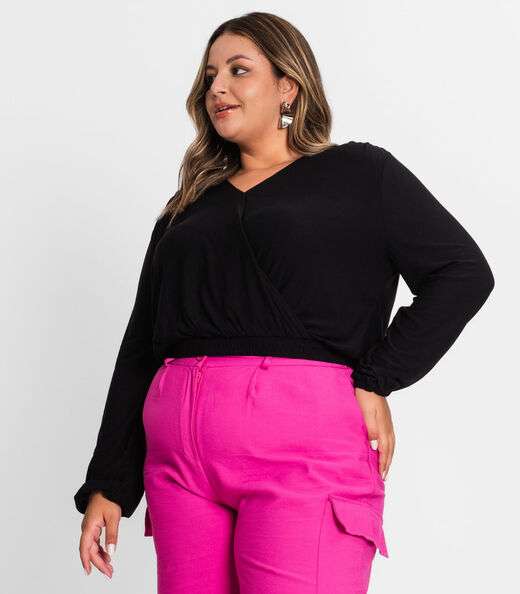 Blusa Feminina Plus Size Em Viscose Secret Glam Preto