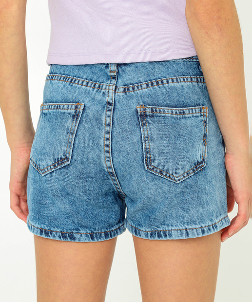 Short Juvenil Jeans Bordado Margaridas Tam 10 a 16 Azul