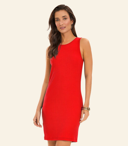 Vestido Curto Em Ribana Canelada Rovitex Laranja