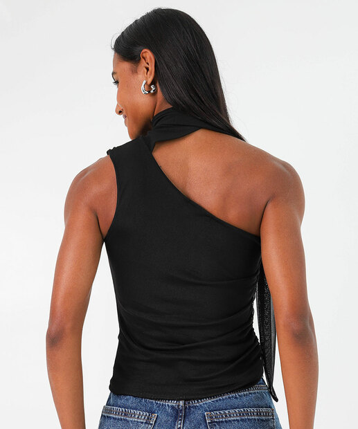 Blusa Feminina Ombro Só Drapeado Amarração Marisa Preto